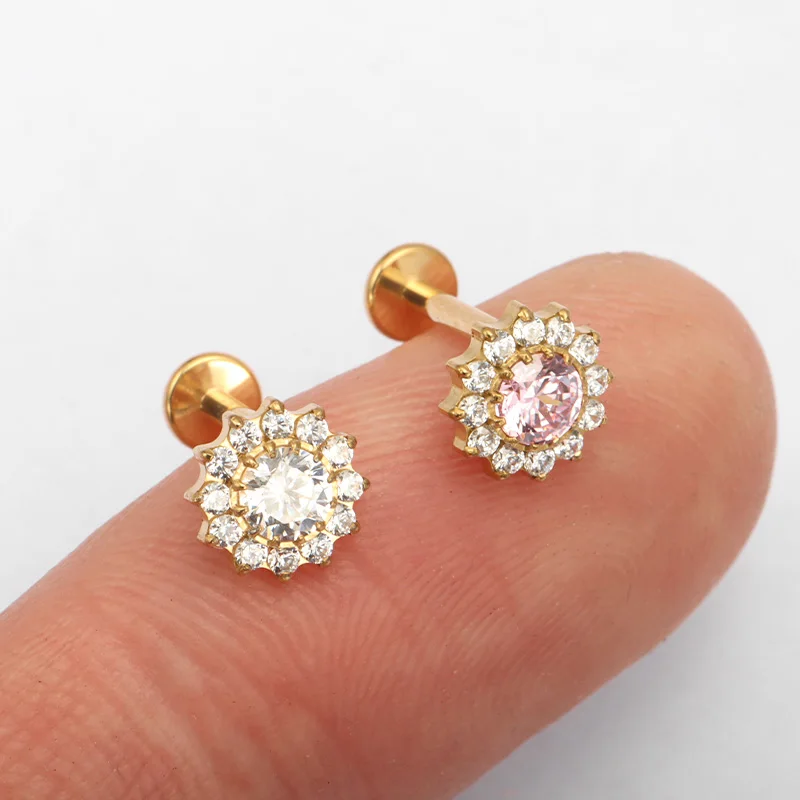 Zoor Body Jewelry - ZOOR F136 Titanium Pave Flower Clear