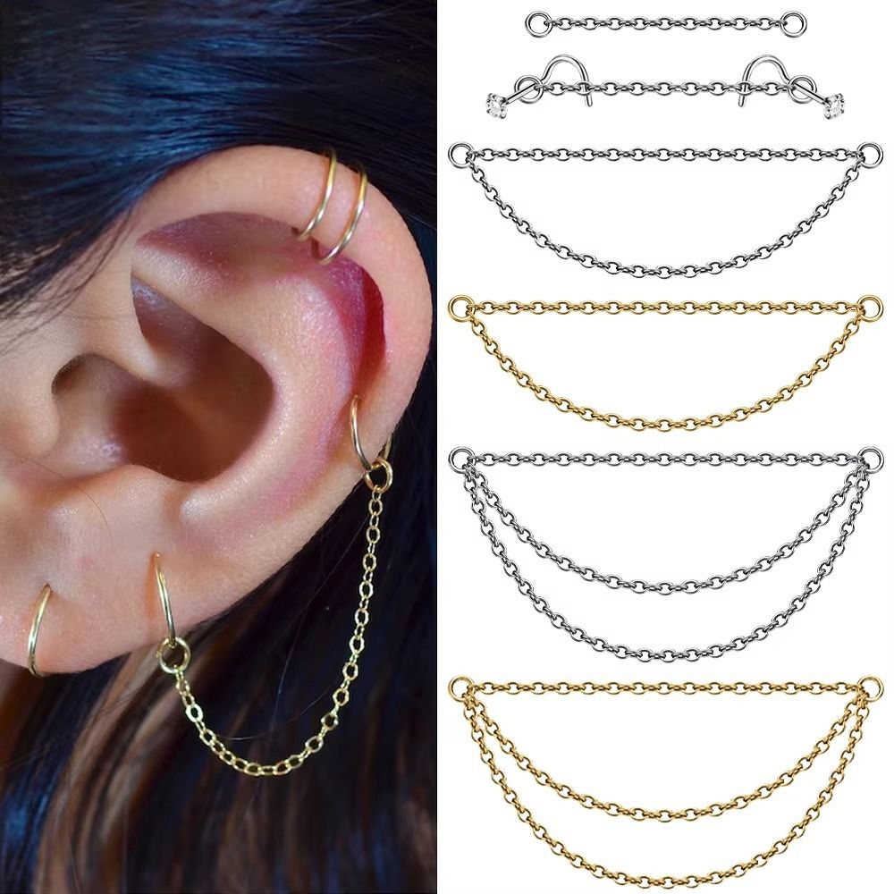 Body Jewelry And Piercing - Fashion Titanium Nose Chain Double Chain