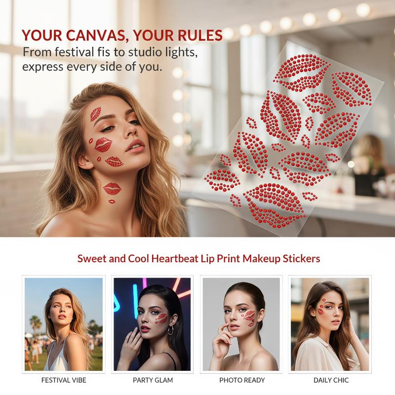 Body Jewelry Eyebrow - 1 Sheet Realistic Red Kiss Lip