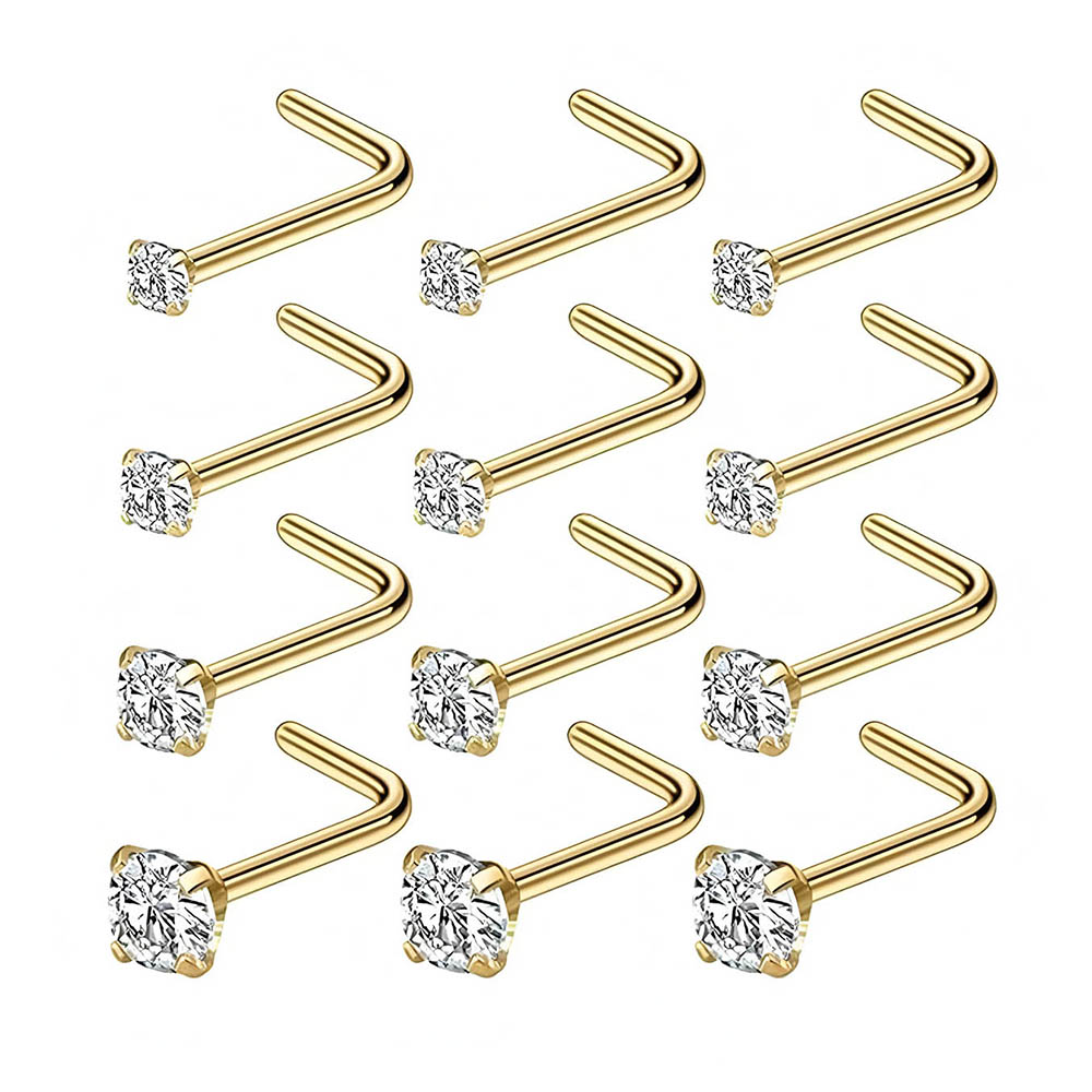 Body Jewelry And Piercing - 12-Piece Full Set 316L Hypoallergenic L-Shape