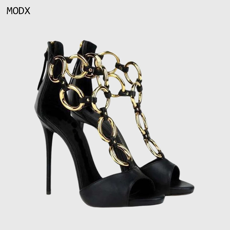 Women Black Leather Gold Chain - Body Jewelry Back review and price