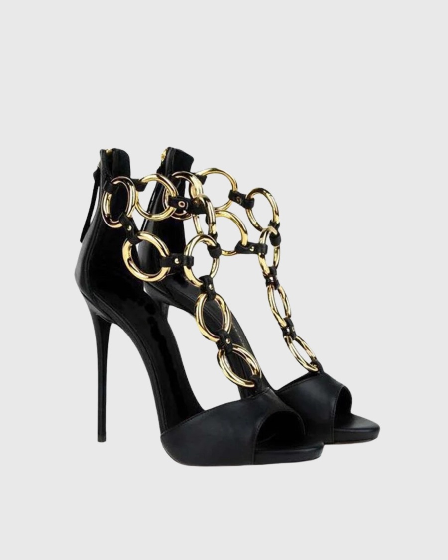 Women Black Leather Gold Chain - Body Jewelry Back review and price