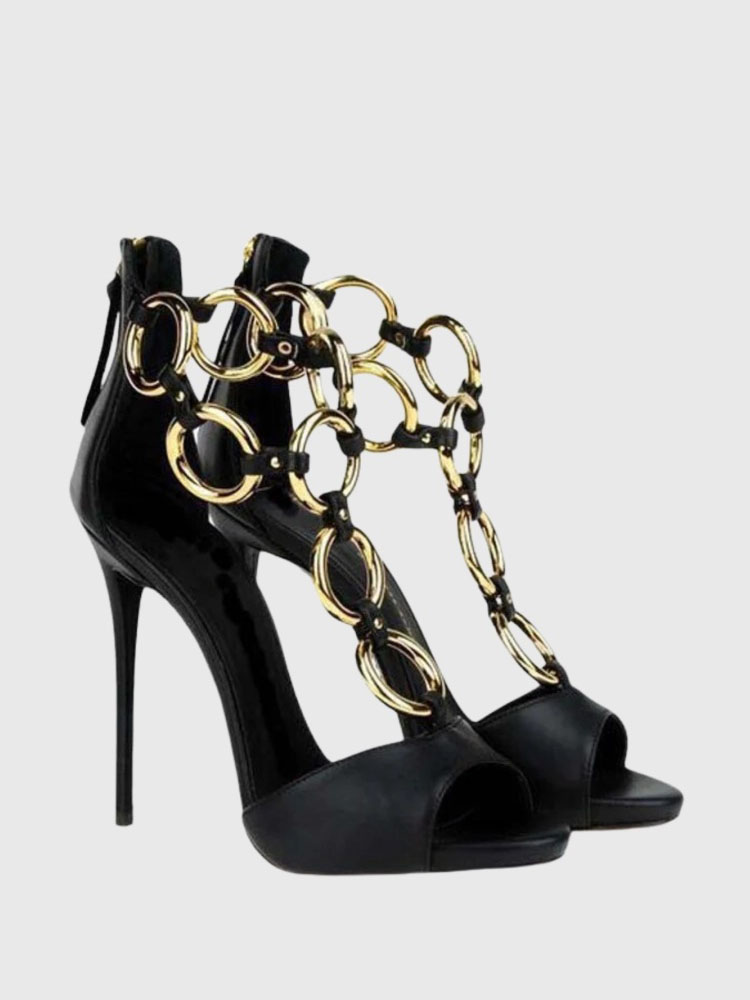 Women Black Leather Gold Chain - Body Jewelry Back review and price