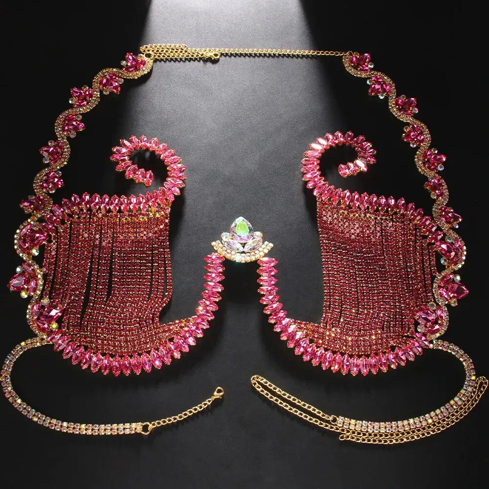 Rave Pink Crystal Chest Bracke - Body Jewelry Bra review and price