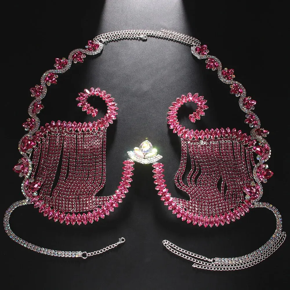 Rave Pink Crystal Chest Bracke - Body Jewelry Bra review and price