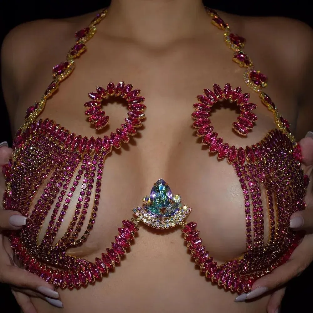 Rave Pink Crystal Chest Bracke - Body Jewelry Bra review and price